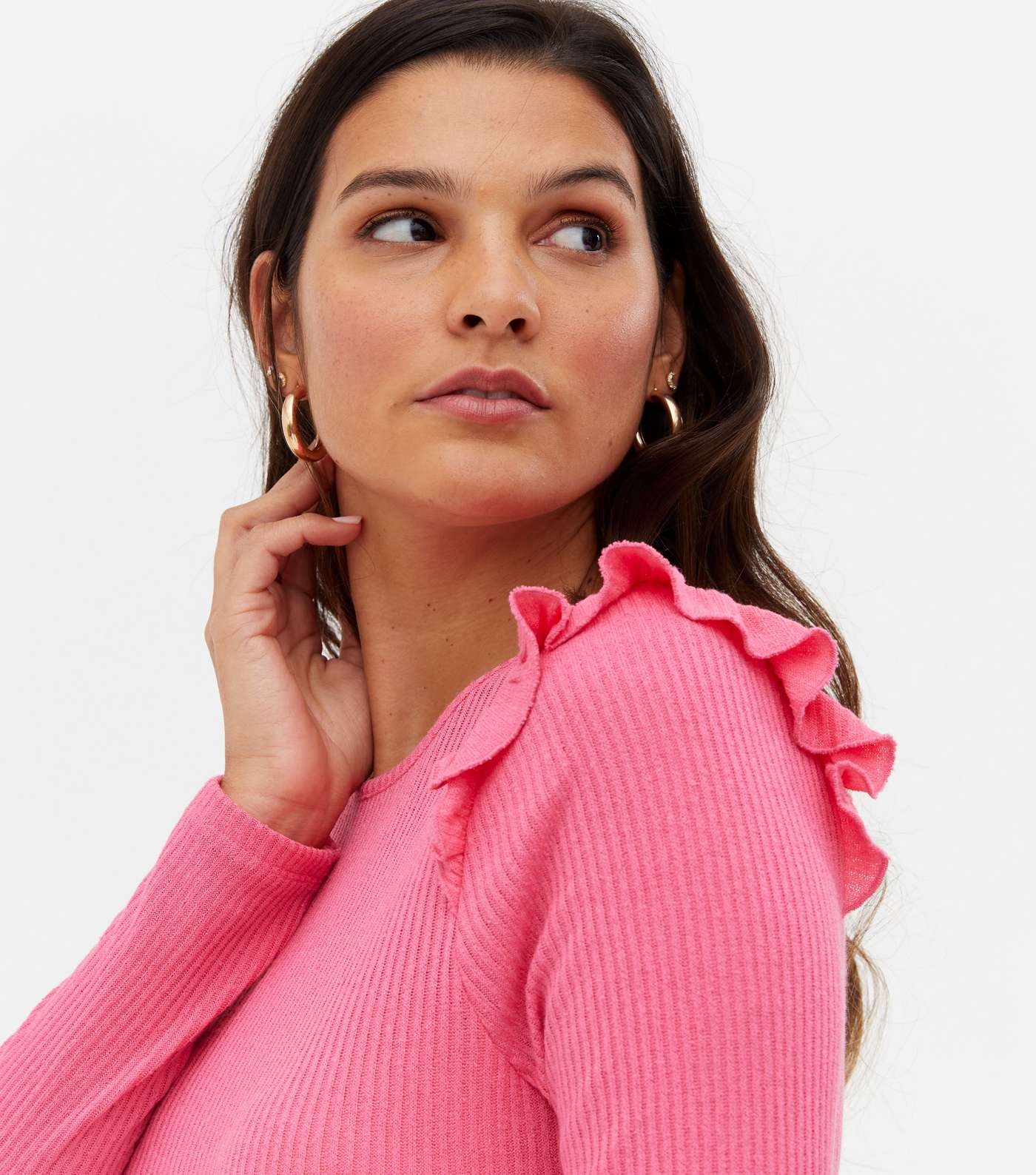Pink Fine Knit Frill Long Sleeve Top Image 3