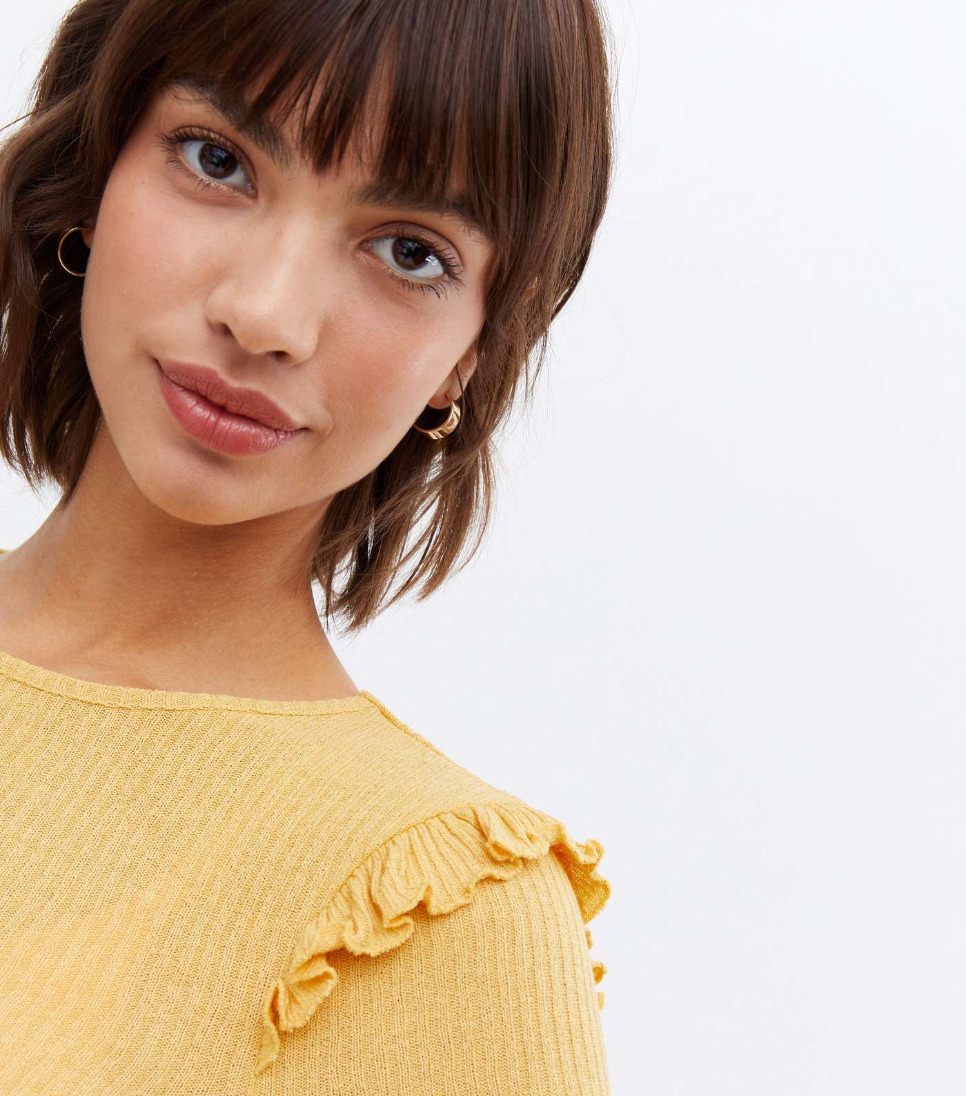 Yellow Fine Knit Frill Long Sleeve Top Image 3