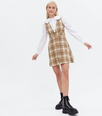 check button pinafore dress