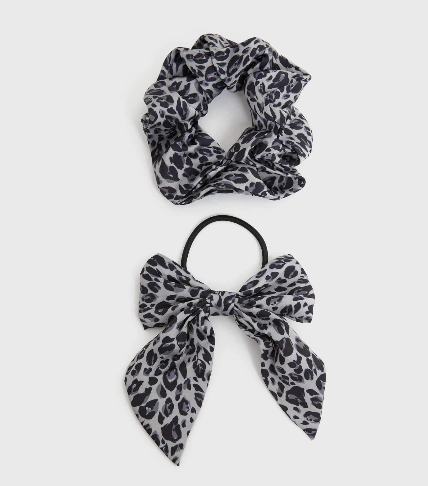 2 Pack Grey Leopard Print Bow Hair Band and Scrunchie Set