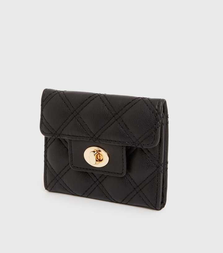 Black Quilted Leather-Look Card Holder