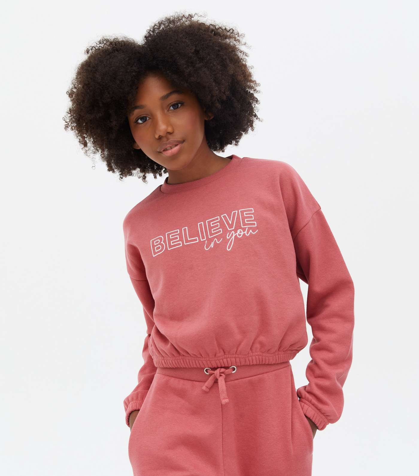 Girls Pink Believe In You Logo Crew Sweatshirt