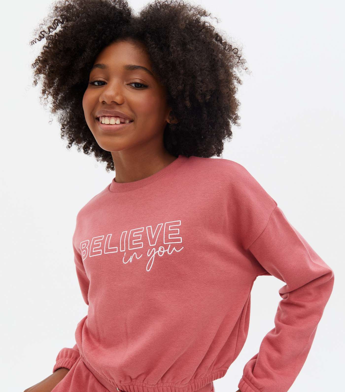 Girls Pink Believe In You Logo Crew Sweatshirt Image 3
