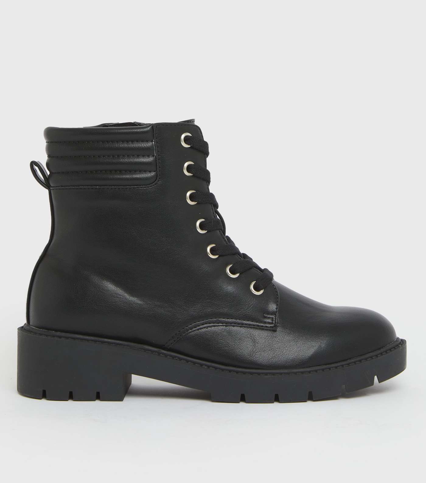 Girls Black Padded Lace Up Chunky Ankle Boots
