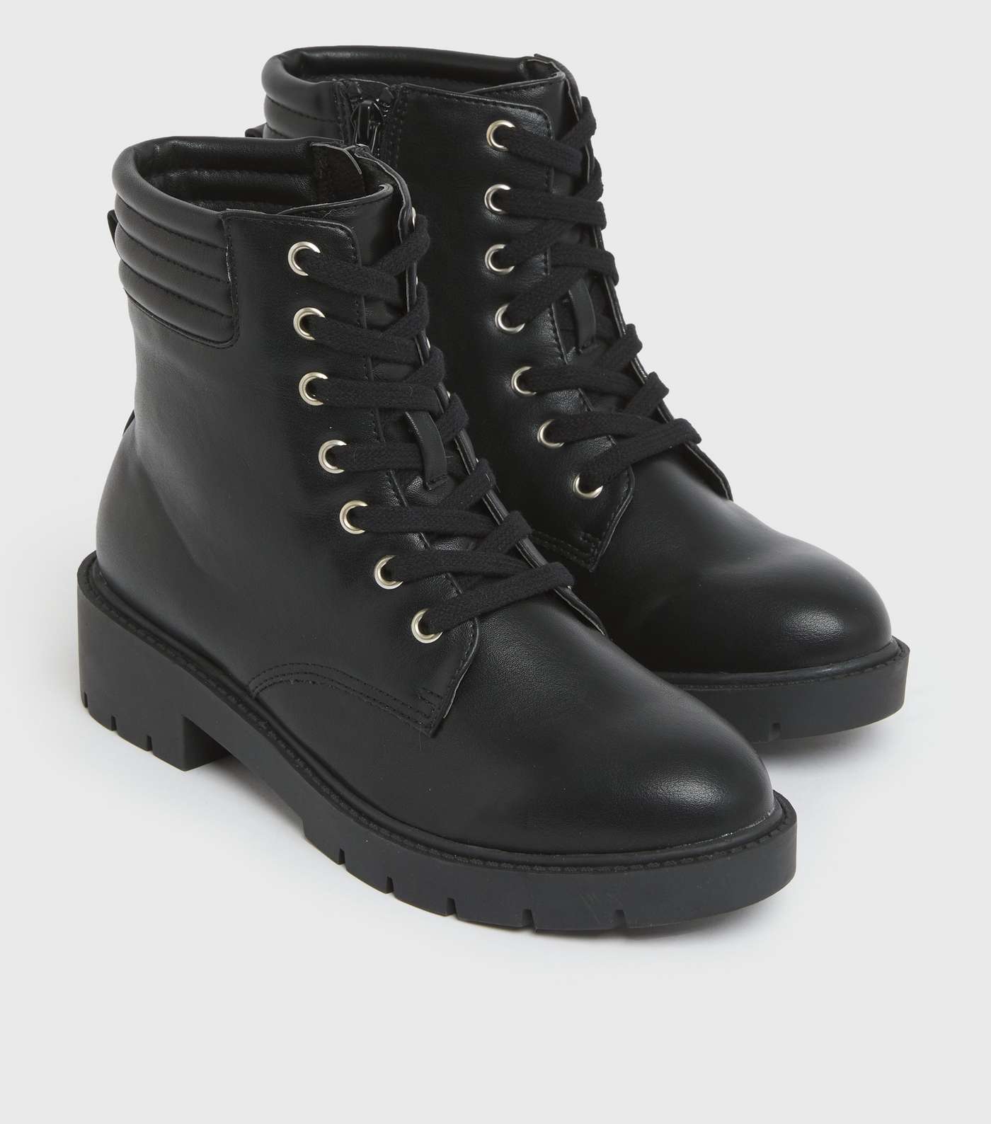 Girls Black Padded Lace Up Chunky Ankle Boots Image 3