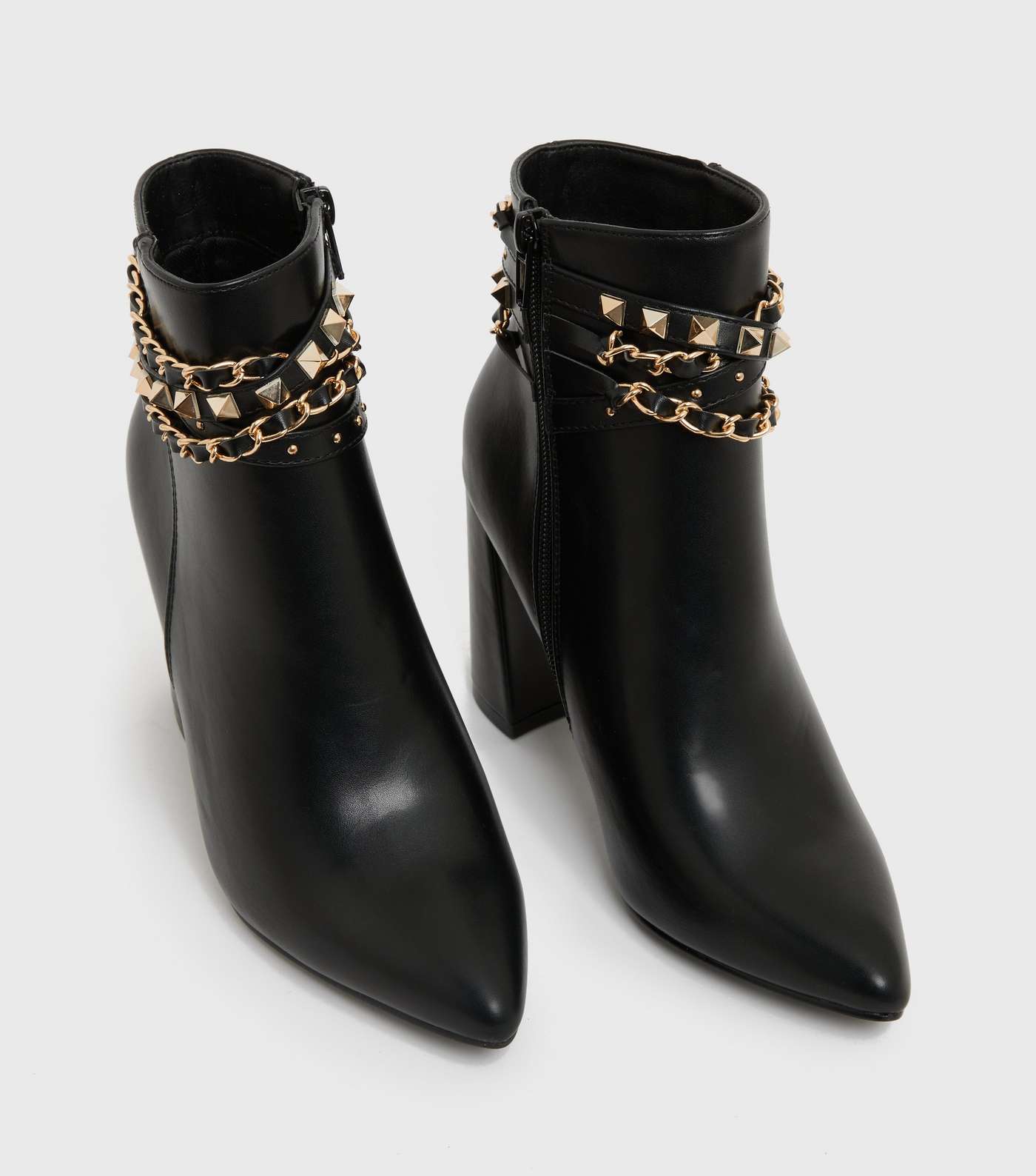 Black Chain Pointed Block Heel Ankle Boots Image 3
