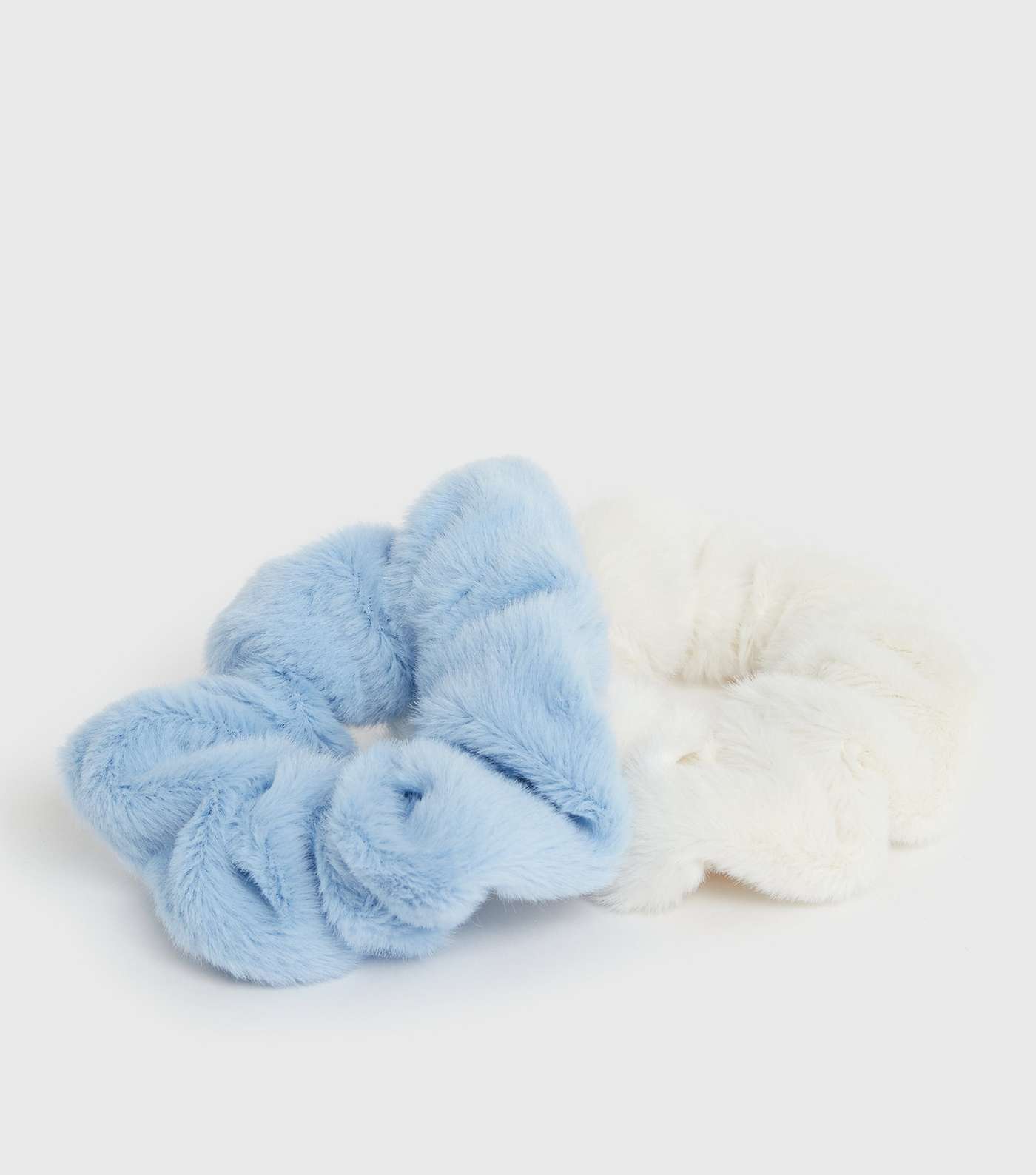 Girls 2 Pack Pale Blue and Cream Faux Fur Scrunchies