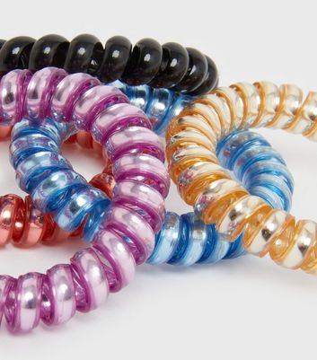 Girls 5 Pack Multicoloured Spiral Hair Bobbles New Look