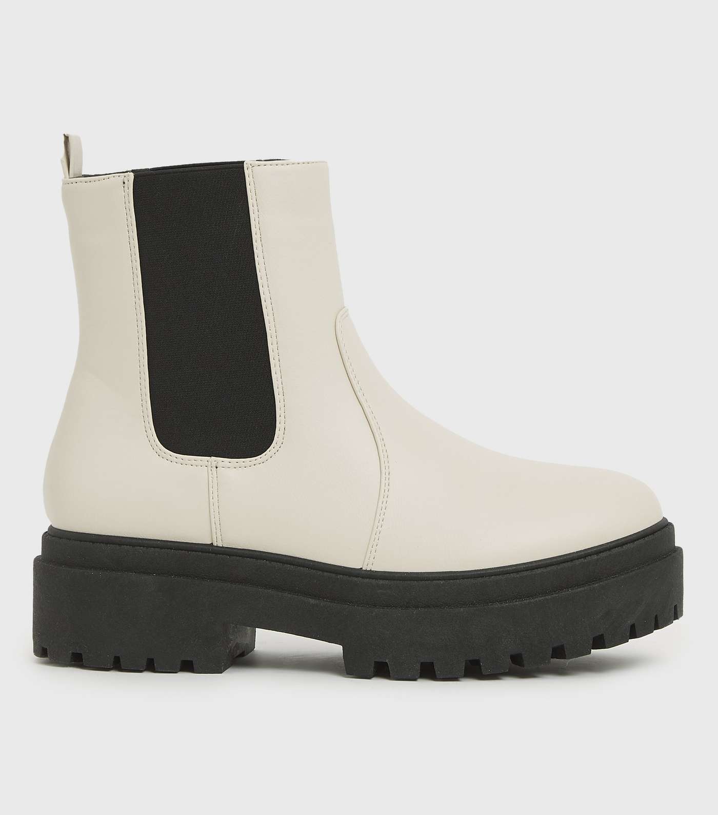 Girls Off White Leather-Look Chunky Ankle Boots
