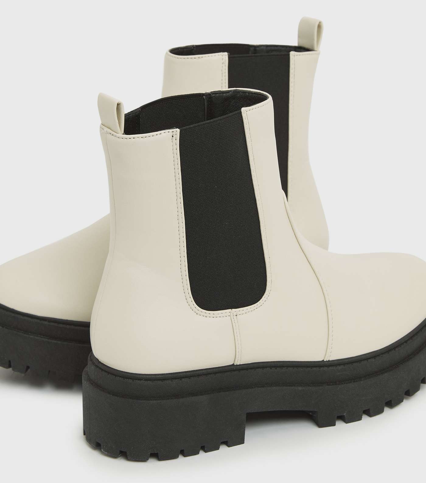 Girls Off White Leather-Look Chunky Ankle Boots Image 3