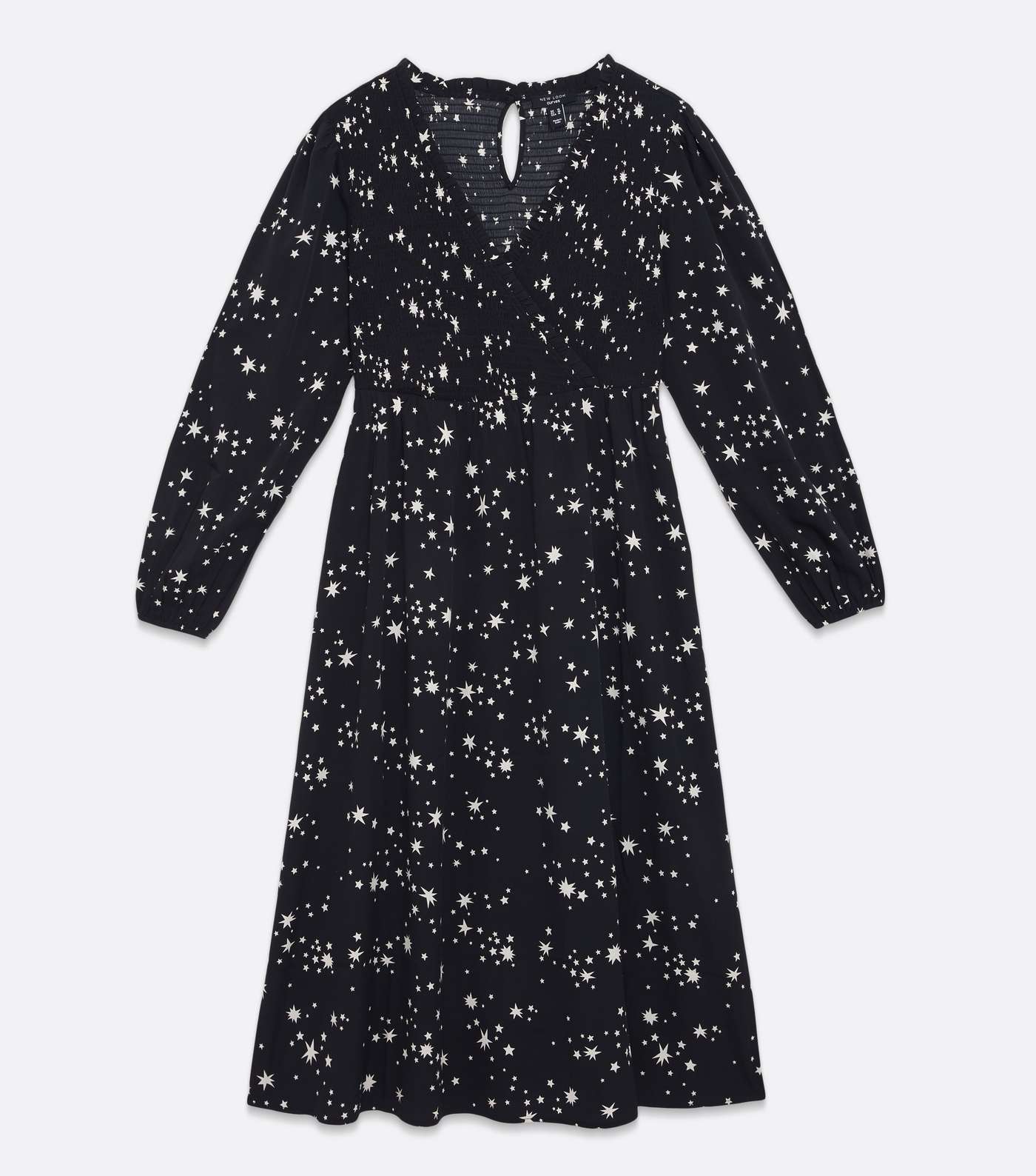 Curves Black Star Shirred Midi Wrap Dress Image 5