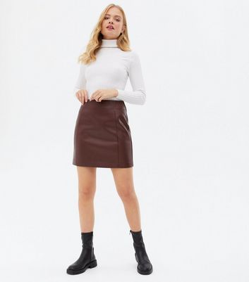 burgundy leather look pencil skirt