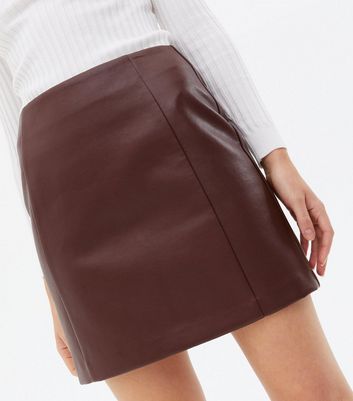 burgundy leather look pencil skirt