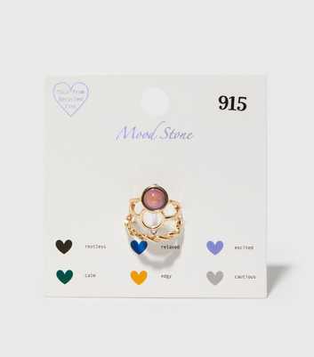 Girls 3 Pack Gold Mood Stone and Twist Rings
