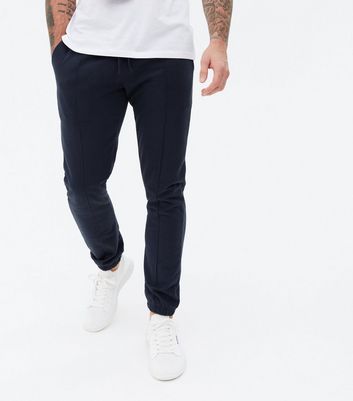 Navy Pintuck Tie Waist Cuffed Joggers 