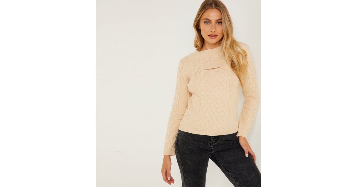 QUIZ Cream Cable Knit Cut Out Jumper New Look