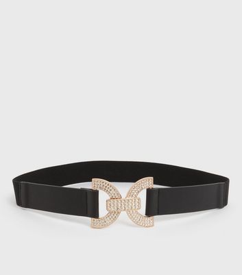 Black Diamanté Buckle Stretch Belt 