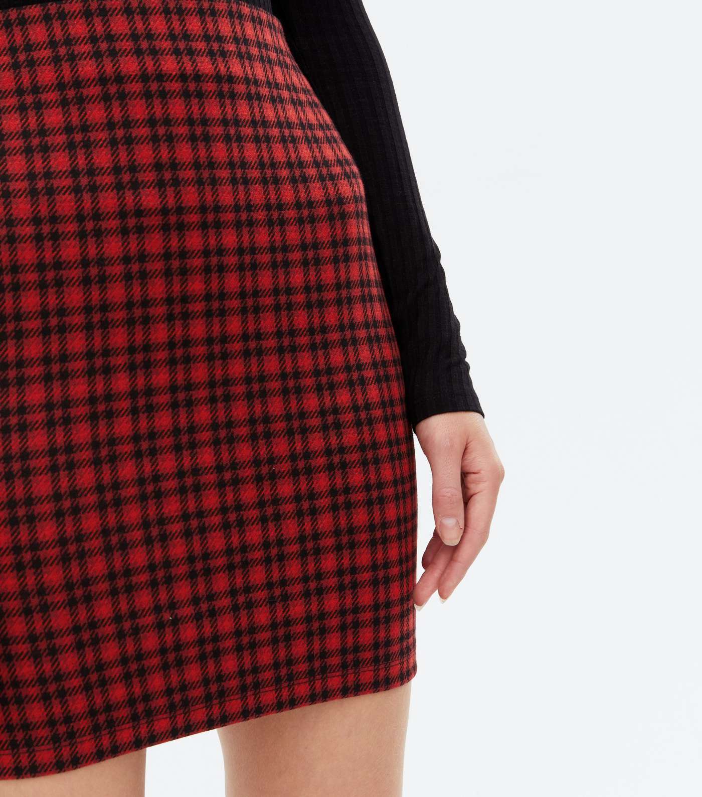 Red Check Jersey Mini Tube Skirt Image 3