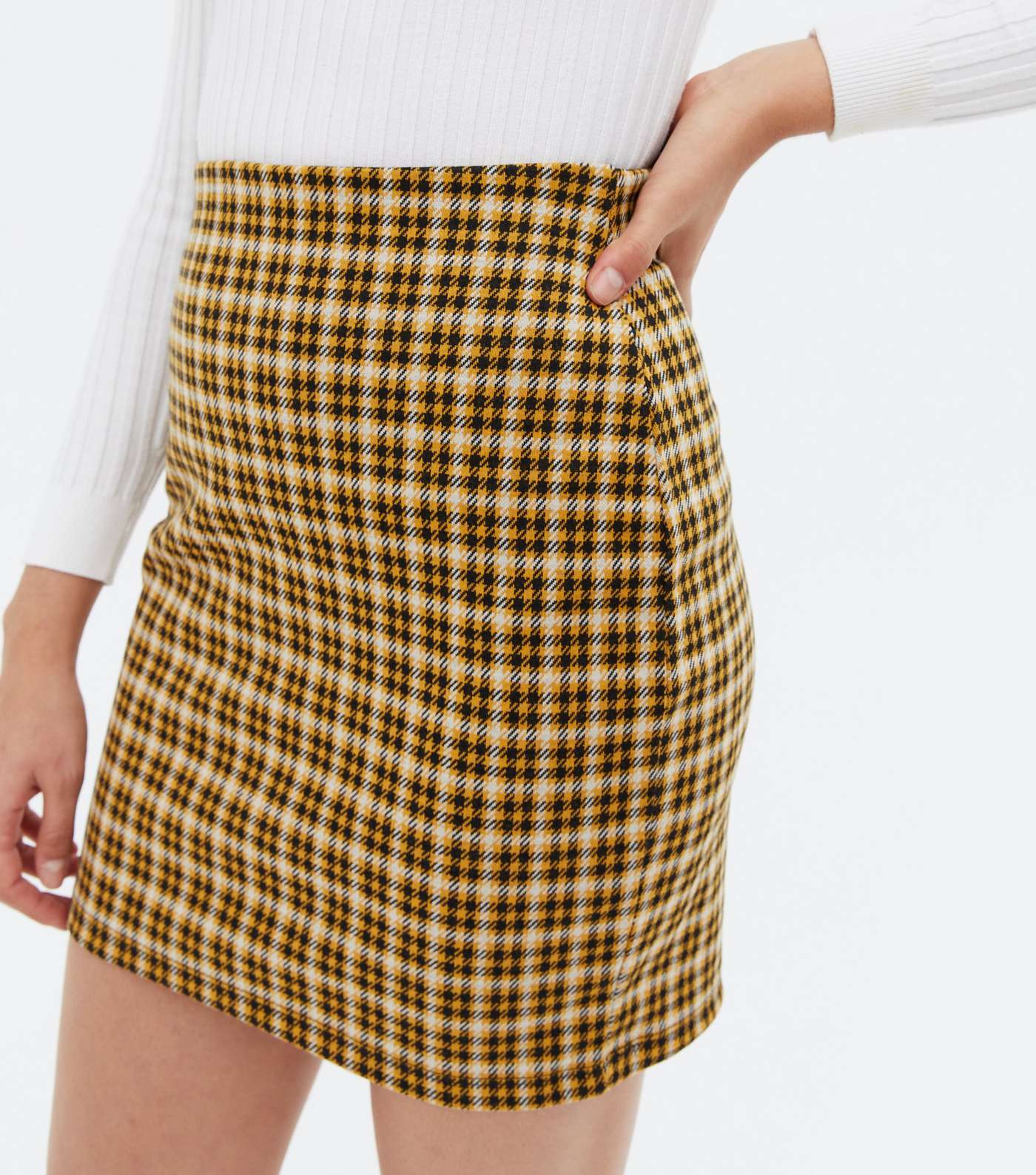 Mustard Check Jersey Mini Tube Skirt