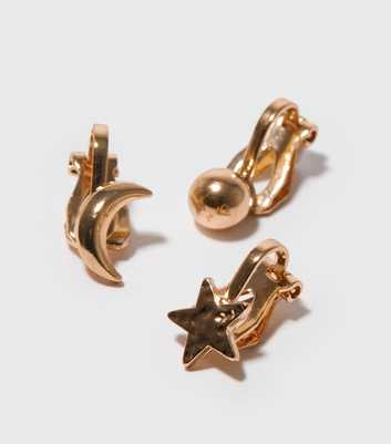 Girls Gold Star Moon Clip On Earrings