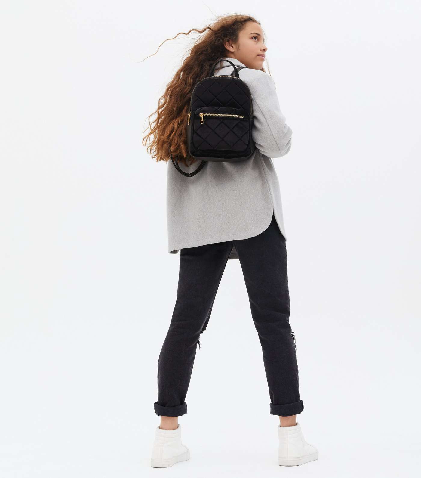 Girls Black Quilted Velvet Backpack Image 2