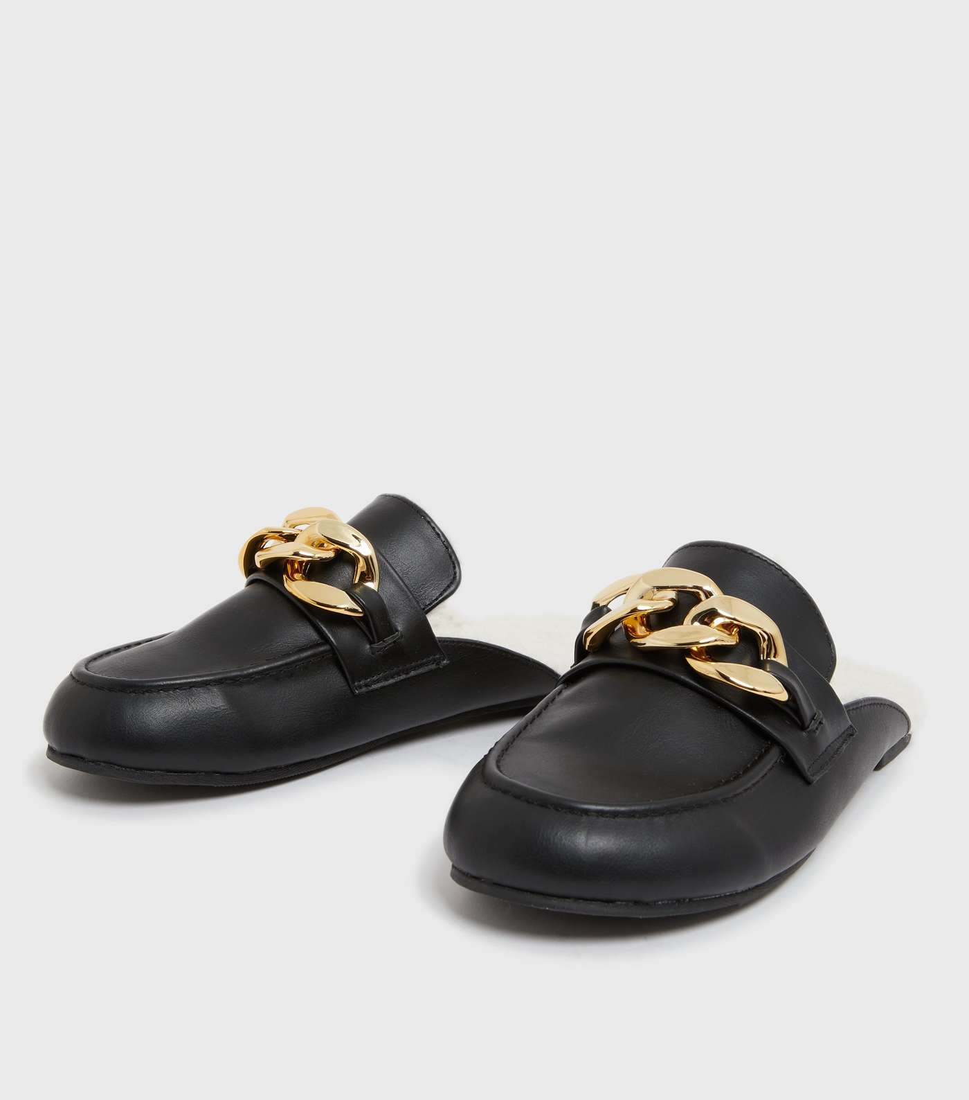 Black Teddy Lined Chain Mule Slippers Image 3