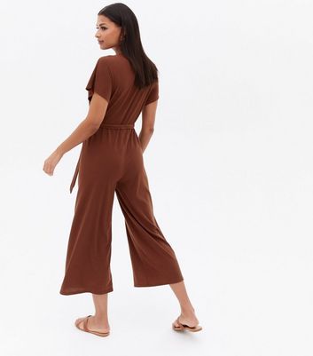 Dark Brown Ribbed Jersey Crop Wrap 