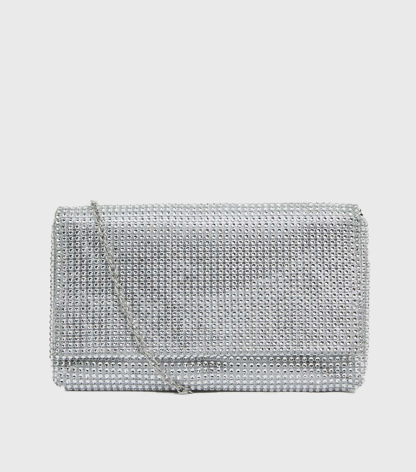 Silver Diamanté Chain Strap Clutch Bag