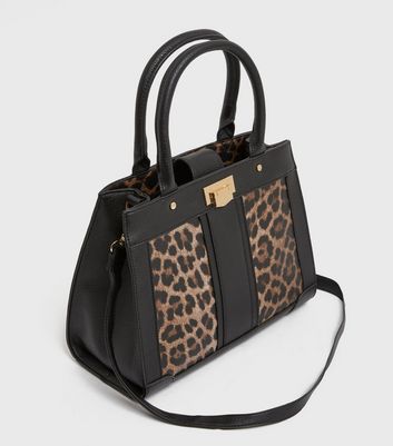 Black leopard print handbag on sale