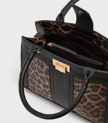 Black Leopard Print Leather-Look Tote Bag