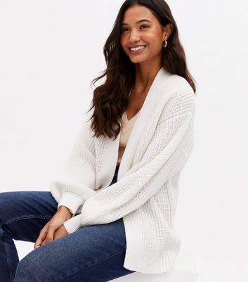 Off White Knit Puff Sleeve Cardigan | New Look