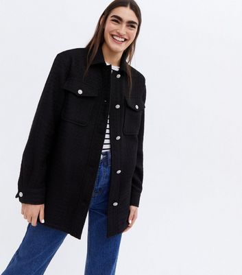 Click to view product details and reviews for Black Boucl&eacute; Diamant&eacute; Button Shacket New Look.