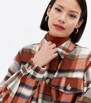 Rust Check Long Sleeve Shacket New Look