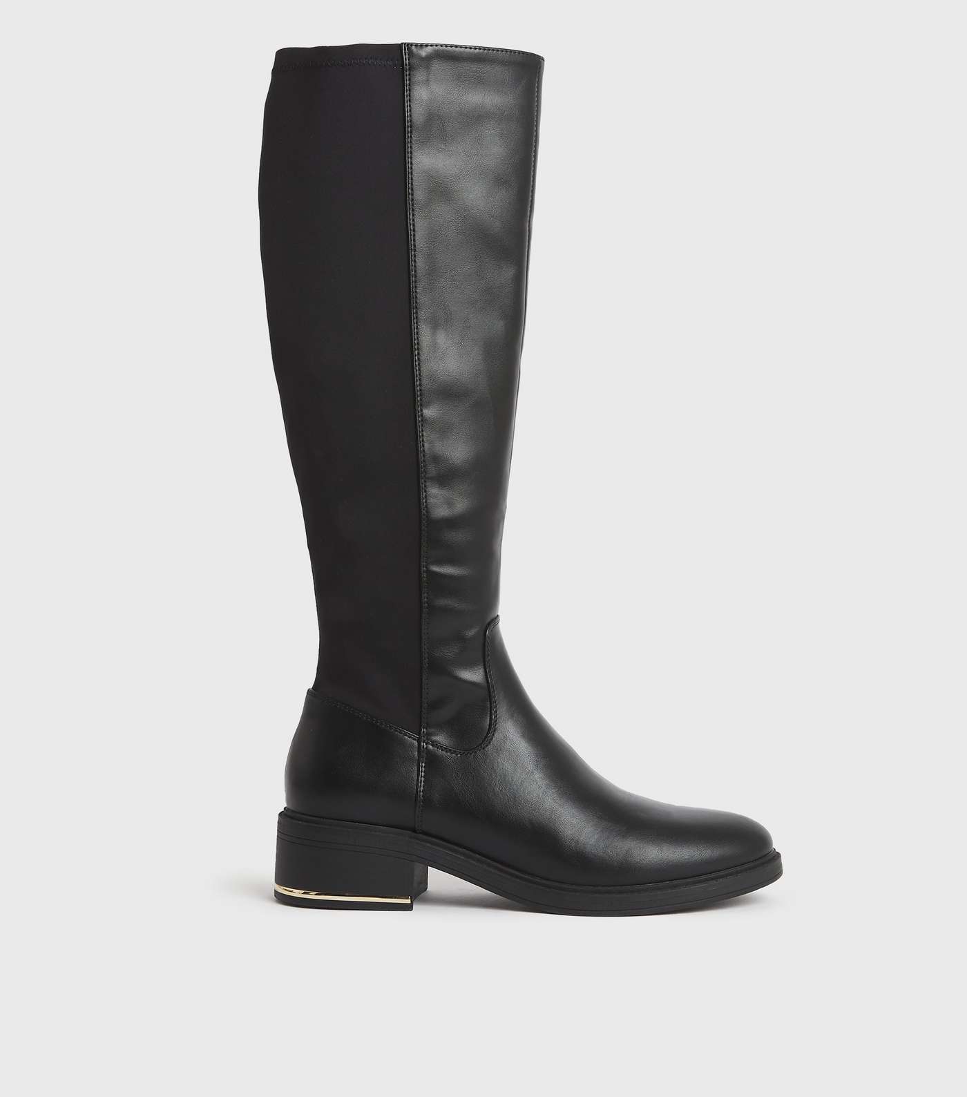 Girls Black Leather-Look Metal Trim Knee High Boots