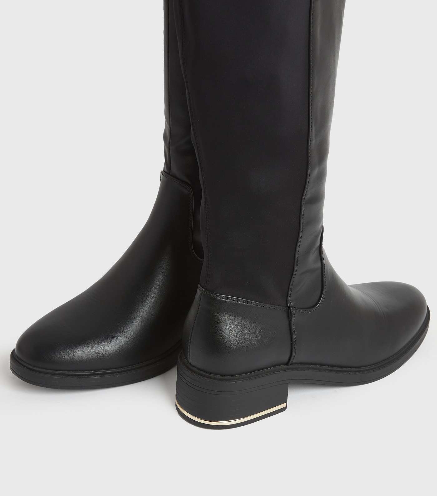Girls Black Leather-Look Metal Trim Knee High Boots Image 3