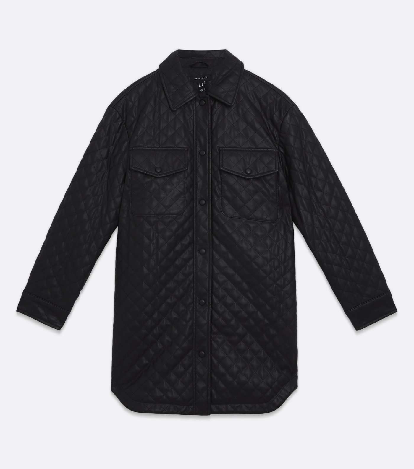 Black Quilted Leather-Look Shacket Image 5
