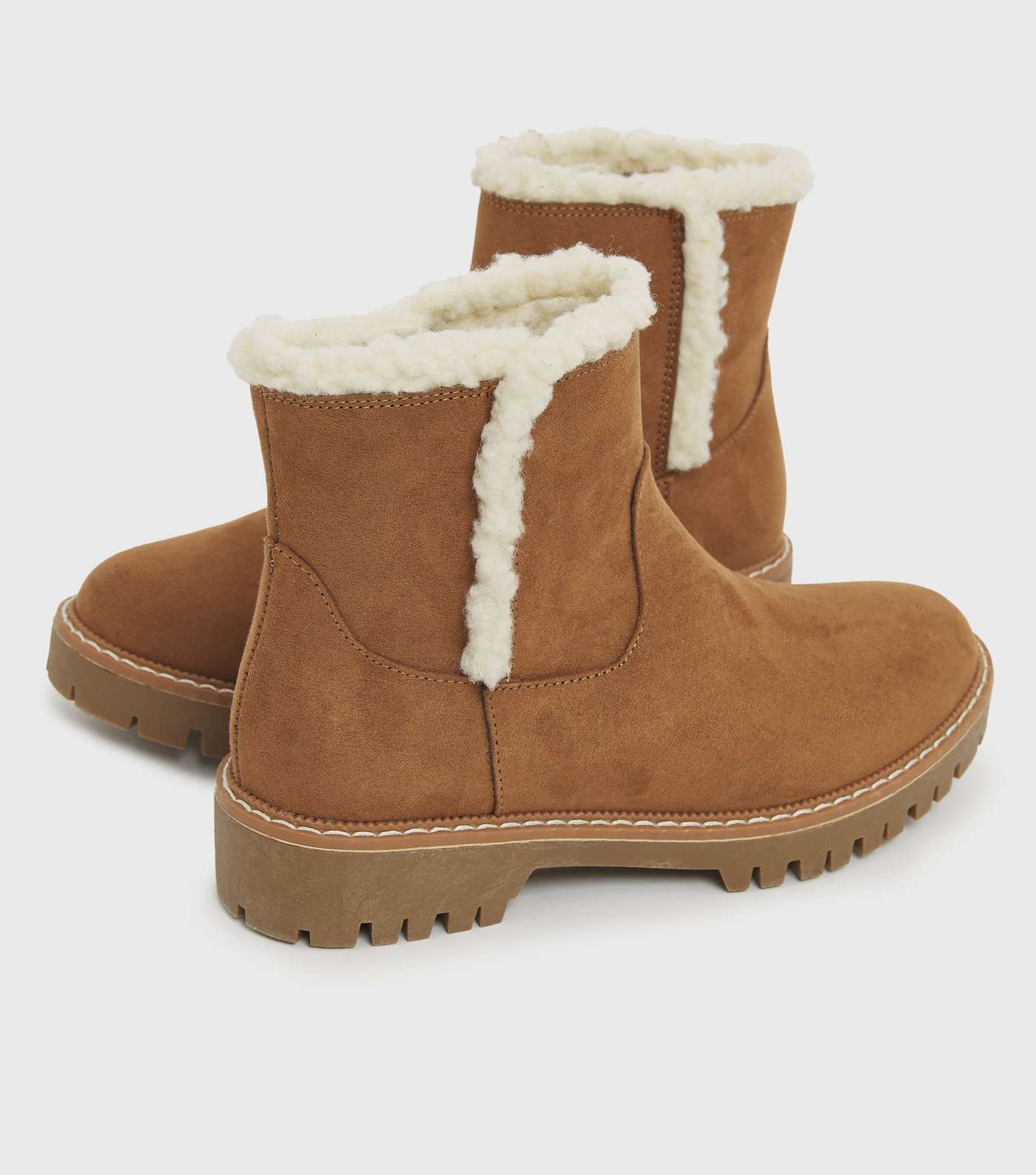Girls Tan Faux Shearling Lined Chunky Boots Image 3
