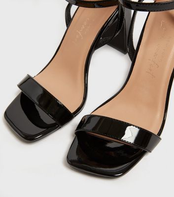 Black Patent Twist Strap Block Heel 