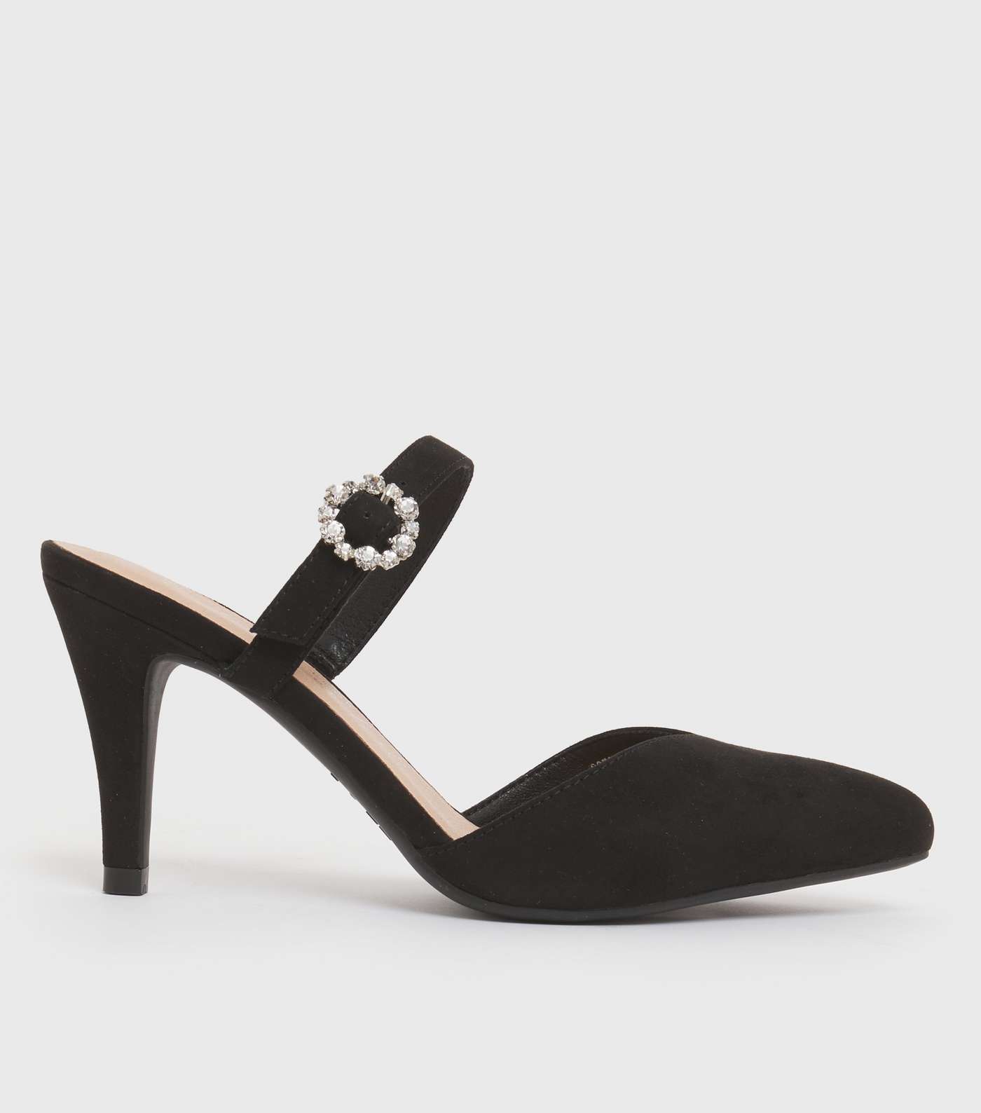 Wide Fit Black Embellished Kitten Heel Court Shoes