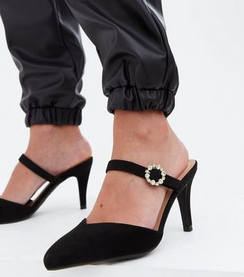 black embellished kitten heels