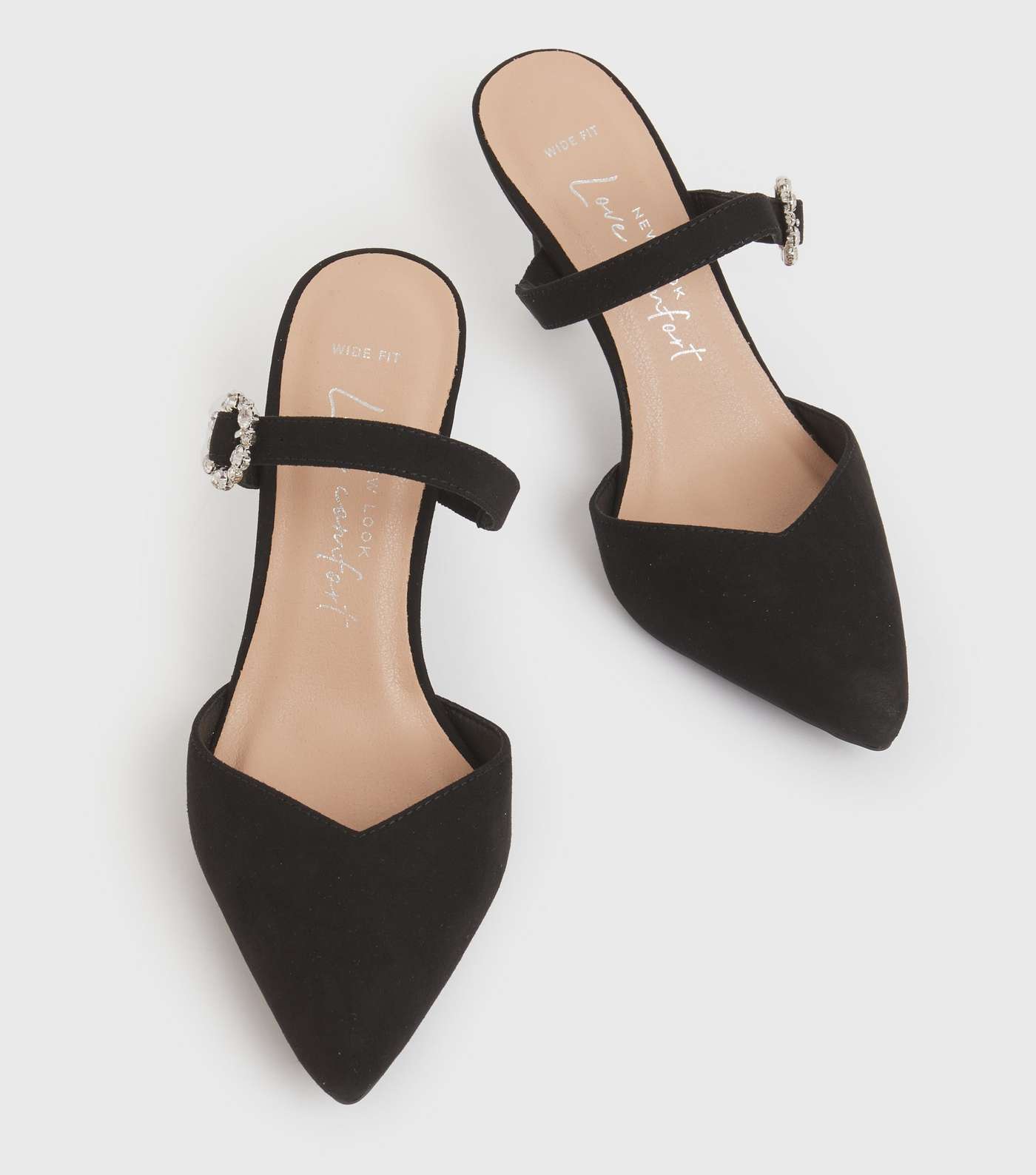 Wide Fit Black Embellished Kitten Heel Court Shoes Image 3