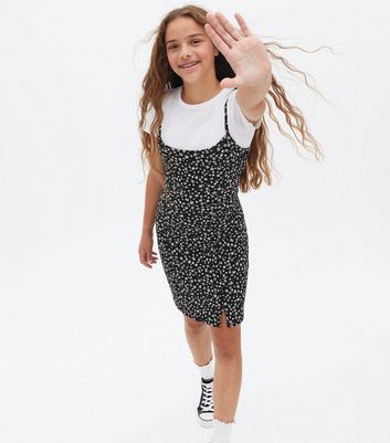 Girls Black Butterfly 2-in-1 Mini Dress