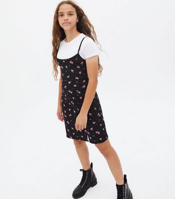 girls black pinafore dress