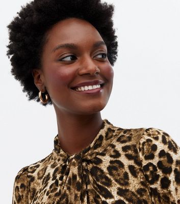 Brown Leopard Print Twist High Neck 