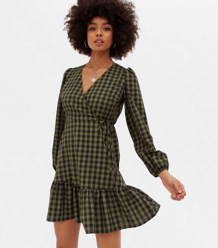 gingham wrap dress