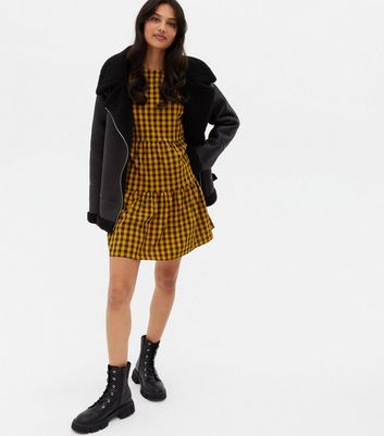 mustard gingham dress