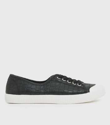 Girls Black Faux Croc Trainers