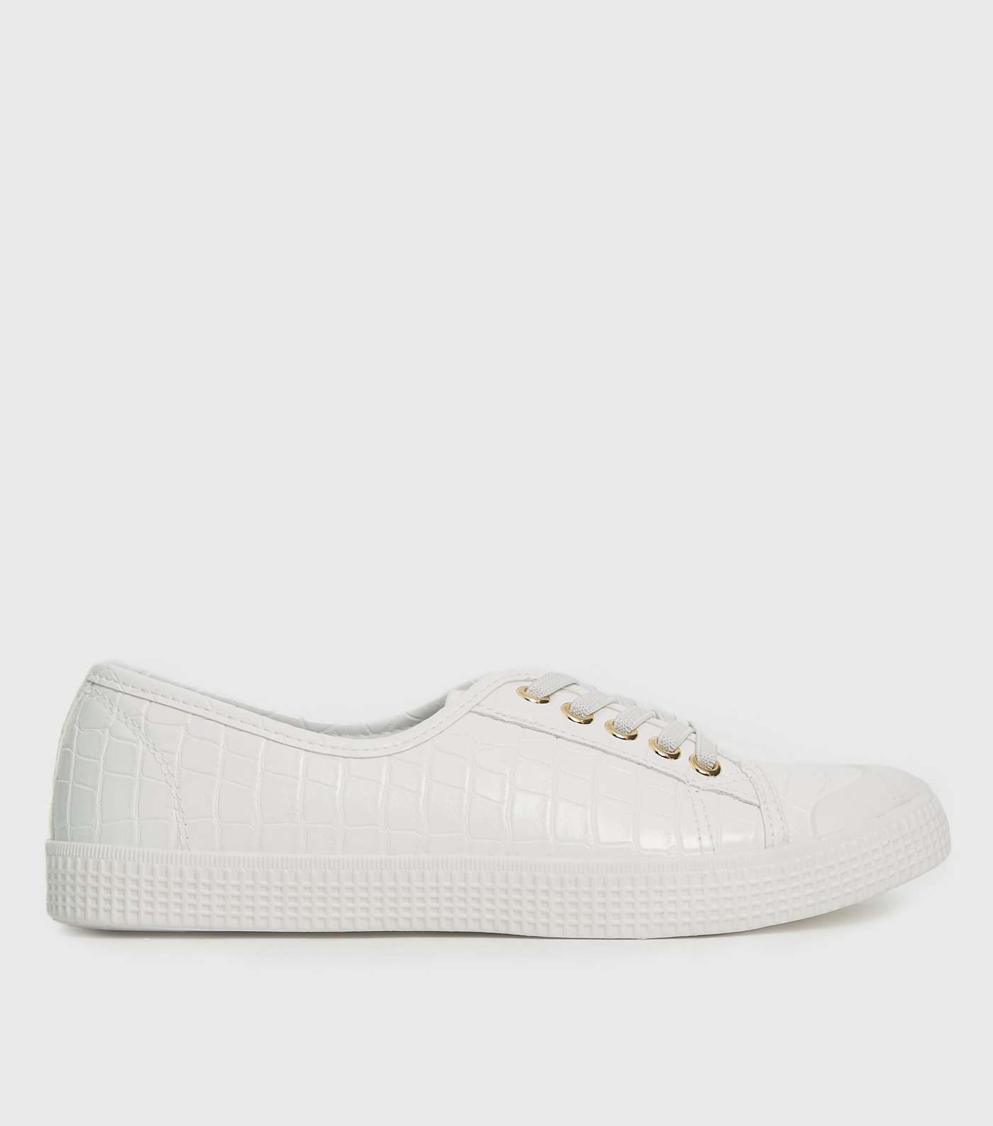 Girls White Faux Croc Trainers