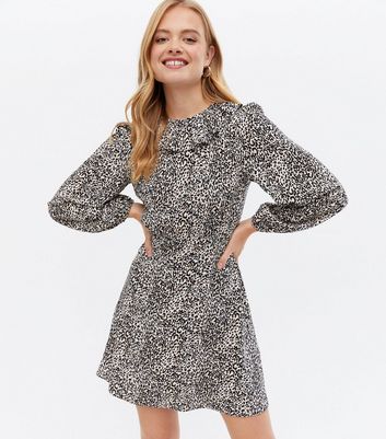 Brown Leopard Print Frill Collar Mini Dress New Look