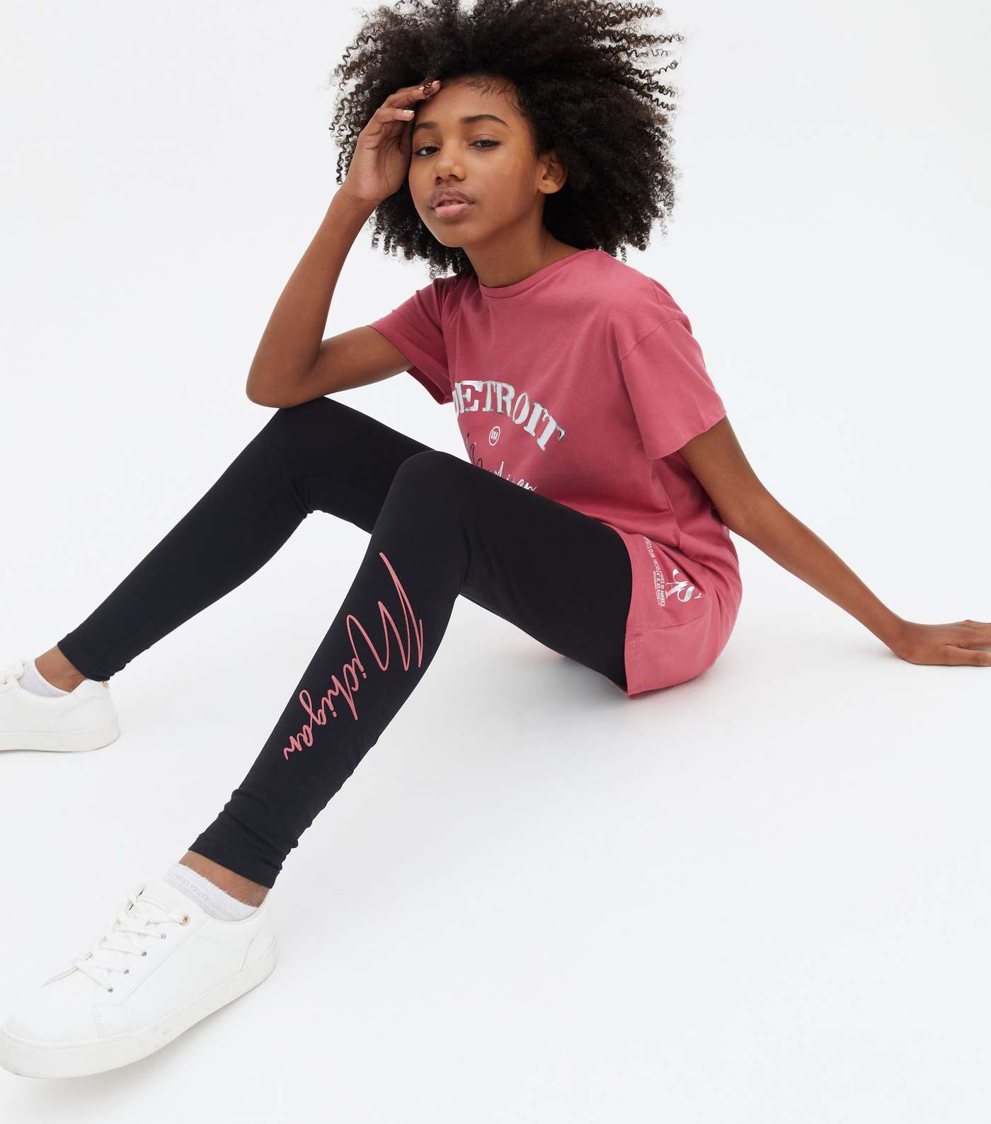 Girls Pink Detroit Michigan Logo T-Shirt and Legging Set